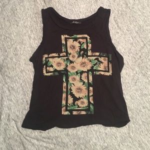 Black Tank with Flower Print Cross