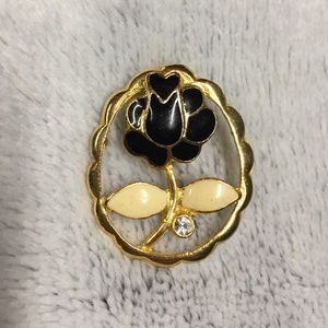 Vintage retro vendome enamel black rose brooch