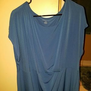 Women's drape-front blue dress top