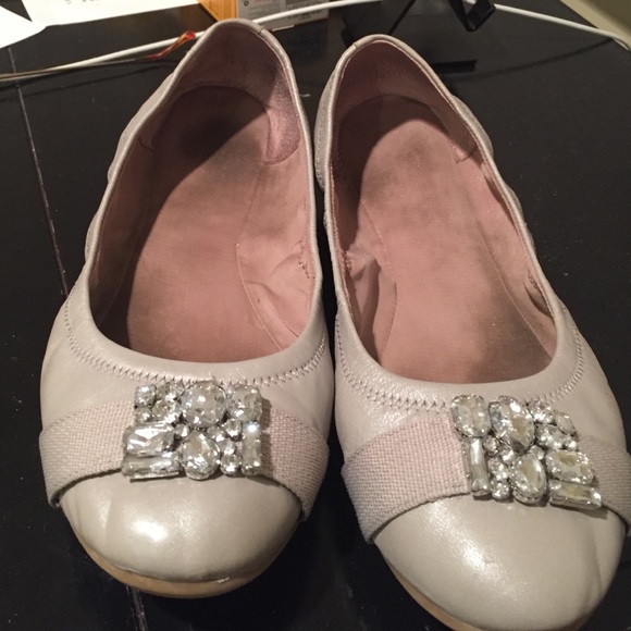 grey/silver flats with jewel detail
