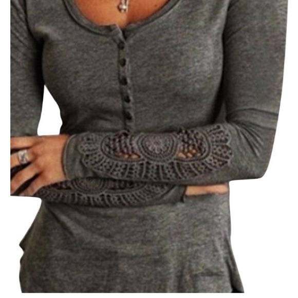 Laurielynn’s Boutique Tops - Petite long sleeve crochet arm lace tee