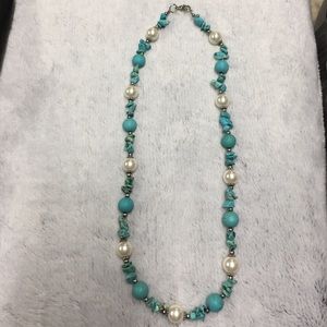 Turquoise and faux pearl necklace