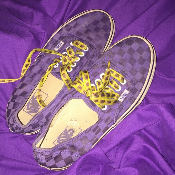 purple and yellow checkered vans