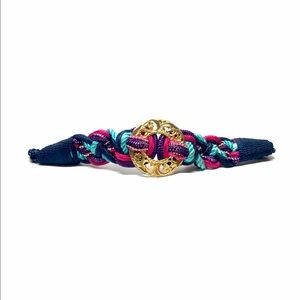 Vintage Blue Multi-Color Rope Belt w/ Gold Buckle
