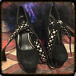 Black and gold stiletto ankle straps