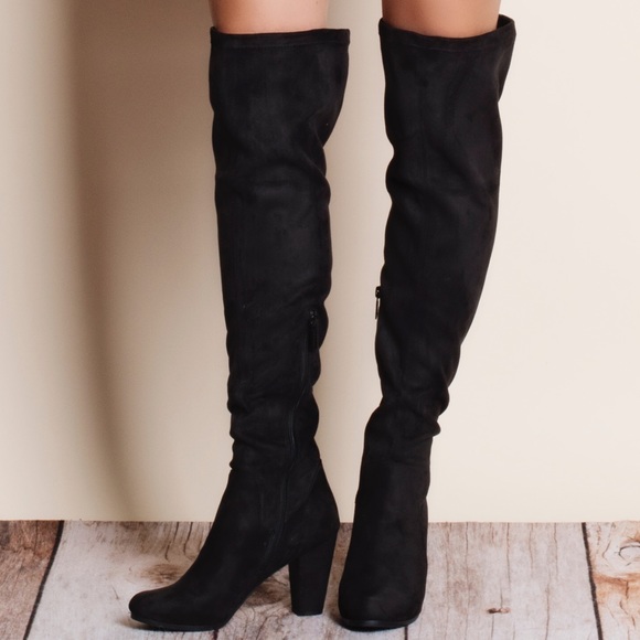 Black Suede Over The Knee Boots - Picture 2 of 3