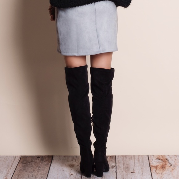 Black Suede Over The Knee Boots - Picture 3 of 3