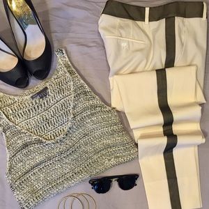 VINCE Cream Pant with Black Tuxedo Stripe