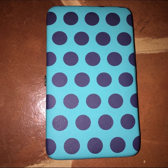 Target brand NEW large hinge blue polka dot clutch