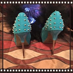 Tiffany blue and silver spiked stilettos