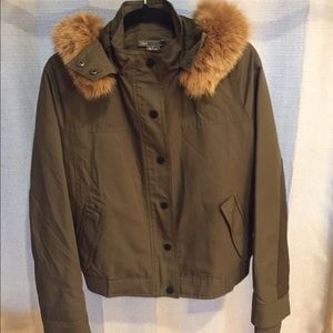 VINCE Hooded Genuine Coyote Fur Trim Jacket