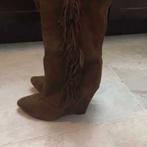 Brown Suede "Cowboy Fringe Style" Wedge Boots