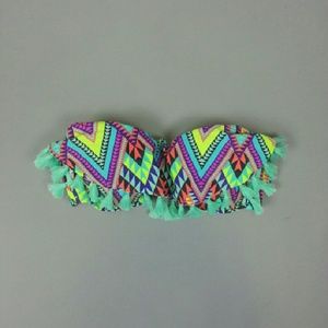 Bright Aztec Neon Print Strapless Bikini Top