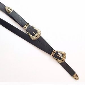 Gold and Black Double Buckle Belt