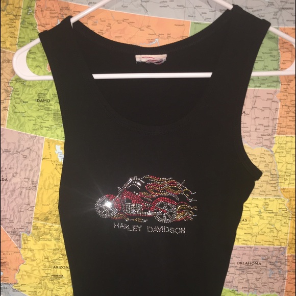 Black Ribbed Rhinestone Harley Tank
