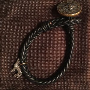 Wolf and compass leather braided bracelet