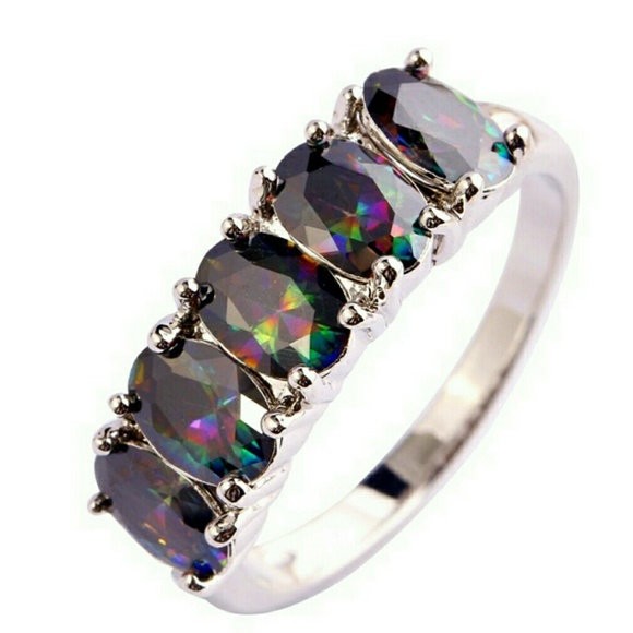 Ring Rainbow Topaz 925 Silver plated stamped