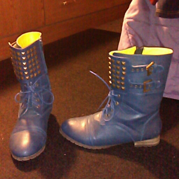 Blue studded combat boots