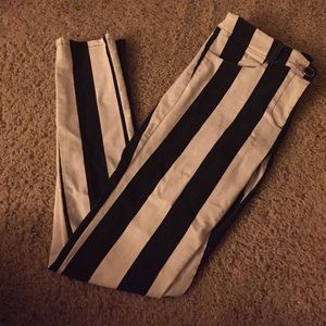 Black & white striped skinny jeans