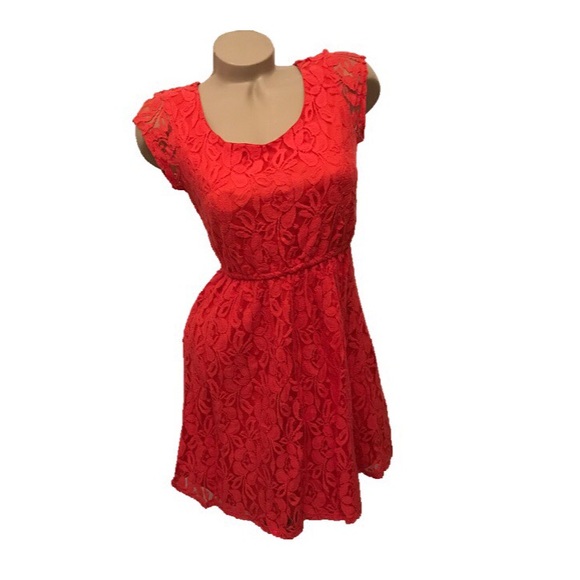 Coral orange lace short sleeve dress small NWT