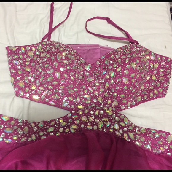 Long raspberry jeweled dress