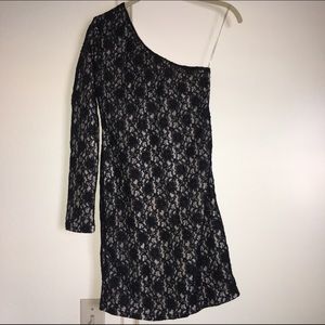 Forever 21 One-sleeve Black Lace Bodycon Dress