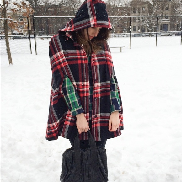 Urban Outfitters Plaid Cape with Removable Hoodie