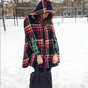 Urban Outfitters Plaid Cape with Removable Hoodie