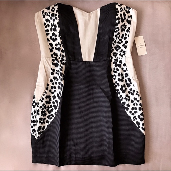 Forever 21 Cream and Black Leopard Strapless Dress