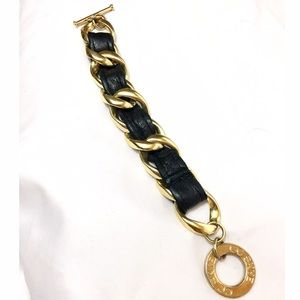 ✨Gold Braided Black Leather Toggle Bracelet✨