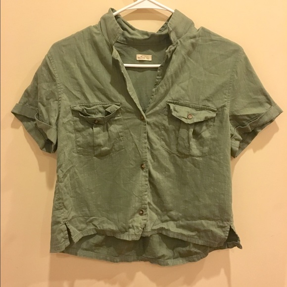 Hollister Army Green Button Tee
