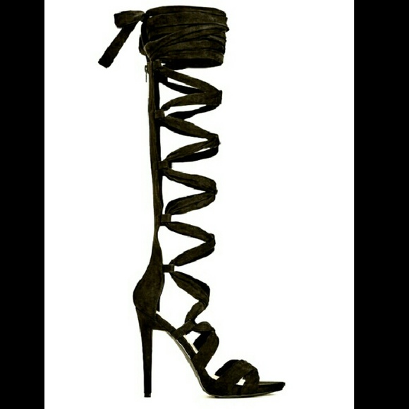 Black Lace Up Sandal - Picture 2 of 5