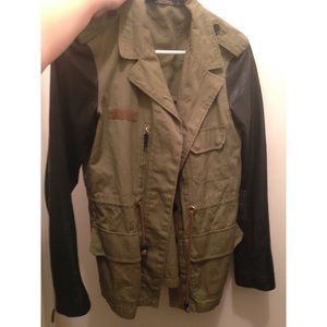 Zara safari jacket with leather sleeves