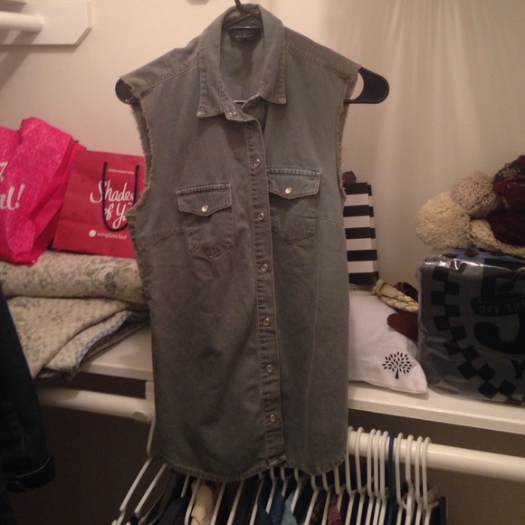 Topshop denim sleeveless khaki top