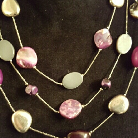 Purple and White Stone Multilayer Necklace - Picture 2 of 4