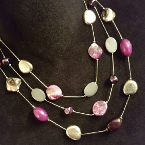 Purple and White Stone Multilayer Necklace - Picture 3 of 4