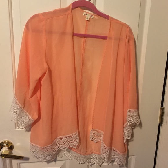 Gently used sheer peach cover up with lace detail - Picture 1 of 1