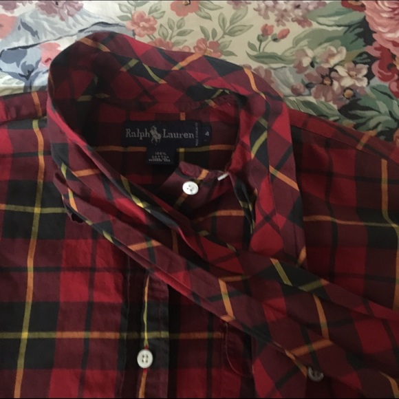 Ralph Lauren Plaid Tie Neck Blouse - Picture 2 of 3
