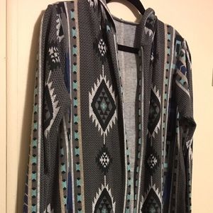 Aztec print hoodie cardigan turquoise