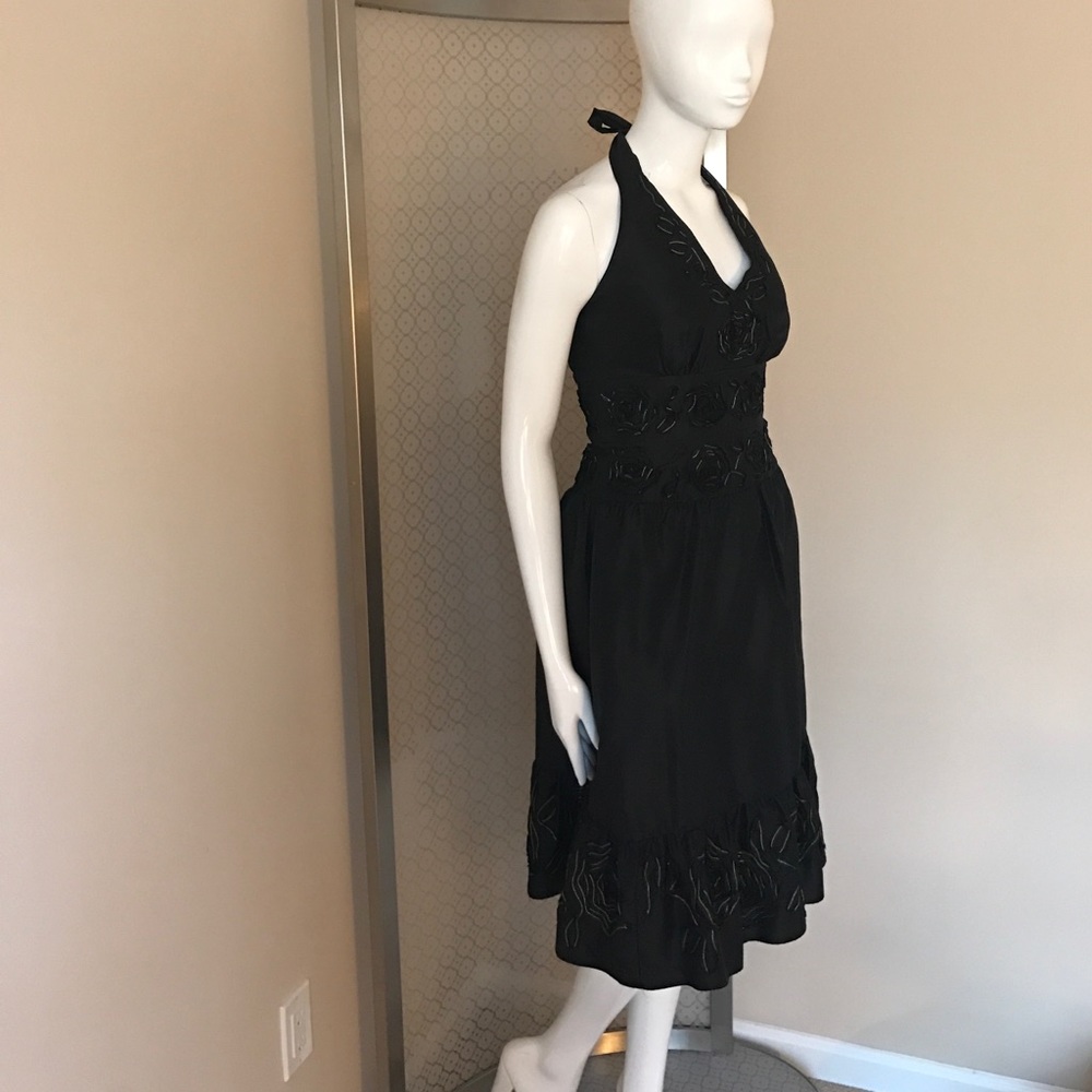 Donna Ricco Halter Dress with gold flower detail