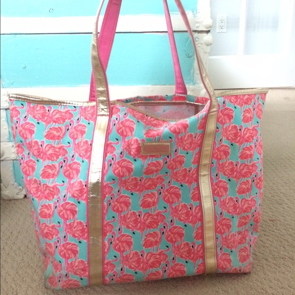 Lilly Pulitzer weekender-style flamingo tote