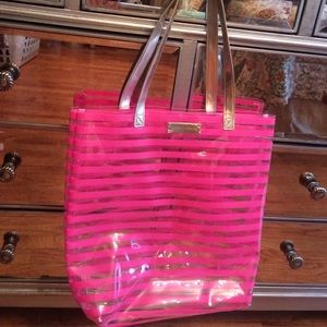 Pink plastic stripe VS tote
