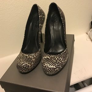 Alexander McQueen black/white snake print heels.