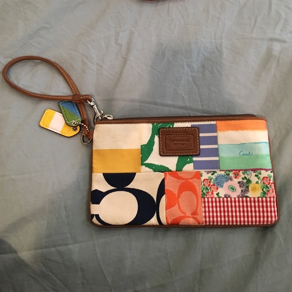 Patchwork coach wristlet