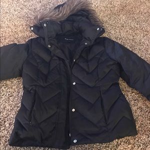 Black Nine West Coat with fur hood, size medium