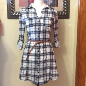 Button down short dress with belt