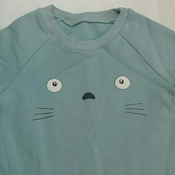 NWOT Crew Neck Light Blue Kitty Sweatshirt - Picture 2 of 4