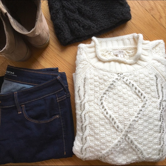 NWT J.Crew Embellished Cable Knit Sweater