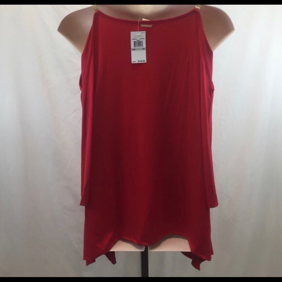 💋Red MK cold shoulder top, Gold Chain Straps - Picture 3 of 3