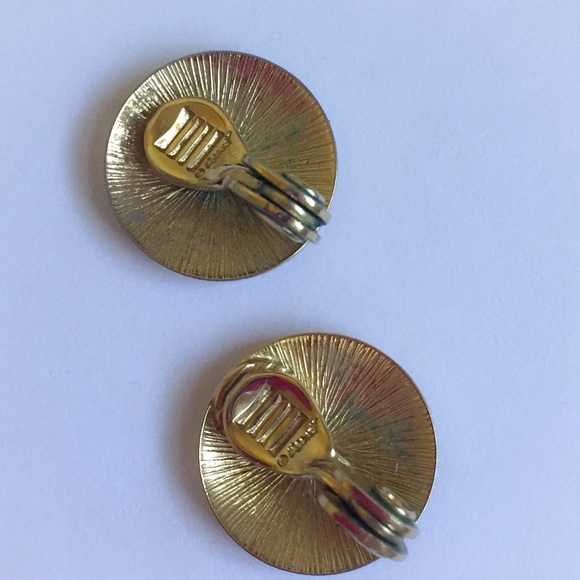 Monet Vintage Stamped Button Clip Earrings - Picture 2 of 4